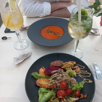 Paprika soup and quinoa bowl. Cocktails: Hugo and Mudi crémant (crémant a la mirabelle) at Pure in Luxembourg City