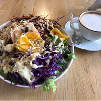 Power Salad and oat cappuccino  at Pure in Luxembourg City