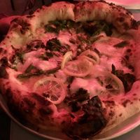 Veggie pizza Bimi with broccoli and lemon at Bistro Bananas in Stockholm