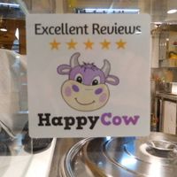 HappyCow sticker at Loving Hut 愛家 - KITEC in Kowloon