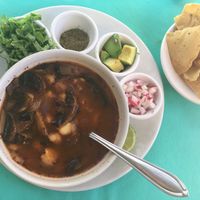 Pozole vegan at El Manatí in Bacalar