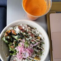 Brekkie bowl with fresh juice at Vibe Organic Kitchen & Juice in Newport Beach