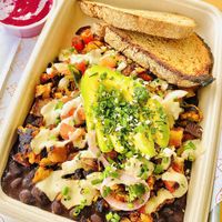 Sunrise scramble w/ house made jam. #Veganuary at Vibe Organic Kitchen & Juice in Newport Beach