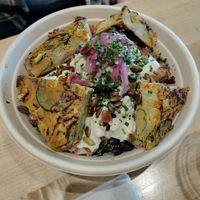 Fiesta bowl + chickpea frittata at Vibe Organic Kitchen & Juice in Newport Beach