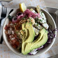 Mediterranean bowl  at Vibe Organic Kitchen & Juice in Newport Beach