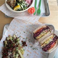 Mediterranean Bowl & Buddha Burger  at Vibe Organic Kitchen & Juice in Newport Beach