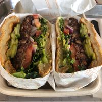 Classic burger + avocado  at Vibe Organic Kitchen & Juice in Newport Beach