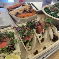 Mushroom walnut tacos with jicama tortilla! Yuuuuuummmmssss at Vibe Organic Kitchen & Juice in Newport Beach