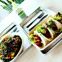 Bombay bowl and the raw jicama tacos:jackfruit soo 👍 at Vibe Organic Kitchen & Juice in Newport Beach