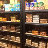 Vegan fruits and nuts and canned products at Cedar Bakery in Preston