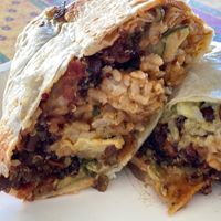 Vegan Quinoa Sloppy Joe Burrito (pickles/crushed Tortilla chips!) at Righteous Cuisine in Grand Haven