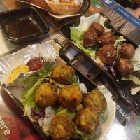 Plant-based balls + veggie balls + gyoza at SOJO Esperanto-Vegana Kafejo in Tokyo