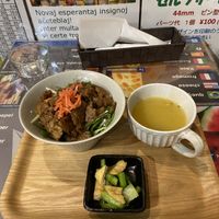 soy meat on rice   at SOJO Esperanto-Vegana Kafejo in Tokyo