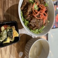Soy meat with brown rice, mushroom soup and veggie   at SOJO Esperanto-Vegana Kafejo in Tokyo