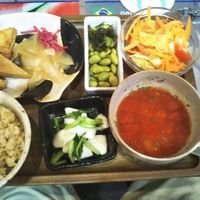 Fried tofu set meal at SOJO Esperanto-Vegana Kafejo in Tokyo