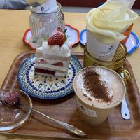 Side view of crepes and cake  at La Chou Choute in Hamamatsu