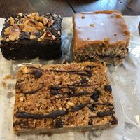 Brownie, blueberry caramel cake and flapjack  at Little Barista in Burnley