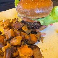 Double cheeseburger and sweet potato hash  at True Food Kitchen in Naples