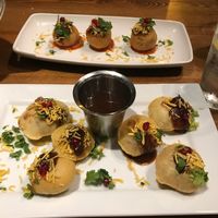 Pani puri and kachori starter at Manjus in Brighton