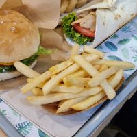 Burger, fries, wrap and calamares breadroll at Khambú Quart in Valencia
