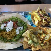 Shawarma wrap, loaded fries and nachos  at Khambú Quart in Valencia
