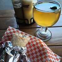 Mushroom burrito and on tap pacifico at Robo Taco in Portland