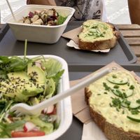 Bread with Egg-Alternative and salads at Lifehouse Bistro in Prague