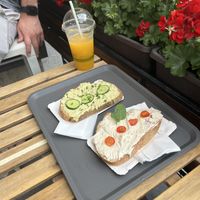 Eggless with cucumber, cheesy with tomato   at Lifehouse Bistro in Prague