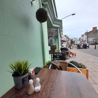 Tables outside at Food For Thought in Cardigan