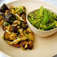 Vegetarian Sides (Yuzu Brussels Sprouts and Charred Asparagus Slaw) at Flower Child in Del Mar
