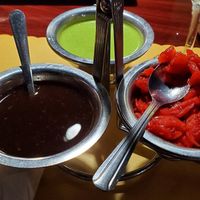 Tamarind Chutney, Onion Chutney, and didn't try the mint Chutney because it has dairy at Spice Club Indian Grill in Fort Myers