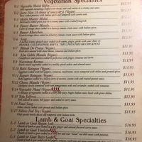 Vegan options say vegan to the right  at Spice Club Indian Grill in Fort Myers