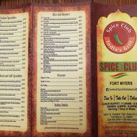 Menu at Spice Club Indian Grill in Fort Myers