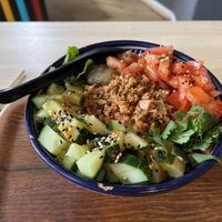 Salad with dumplings hidden below  at Mo Mo - Saint-Gilles in Brussels