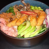 Vegan tempura bowl at Sushi Plaza in Tallinn