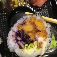 Kusatsu (red cabbage, leek, sweet potato tempura) at Sushi Plaza in Tallinn