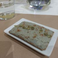 Menu of the day / Appetizer / green olive spread at Black Salad in Vitoria Gasteiz