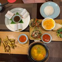 we had mango curry (best), starter plate, spring rolls and spinach wrap at The Veg - Organic Vego and Tea in Hanoi