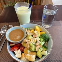 Poke bowl and avocado smoothie with coconut milk  at The Veg - Organic Vego and Tea in Hanoi