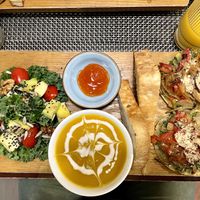 Kale salad, Pumpkin soup, mini pizza’s. All 🌱   at The Veg - Organic Vego and Tea in Hanoi