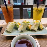 Rolls with avo cucumber carrot noodles in sweet and sour dip at The Veg - Organic Vego and Tea in Hanoi