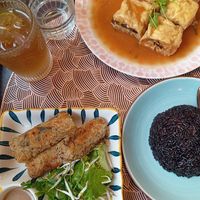 Hanoi spring rolls and tofu stuffed with mushrooms at The Veg - Organic Vego and Tea in Hanoi