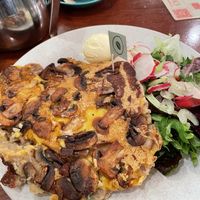 Cheese and potato plantcake with mushrooms  at The Pancake Parlour - Melbourne Central in Melbourne