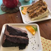 When you can’t decide which cake get both! Chocolate cake and carrot cake  at Amaranthine in Ancud
