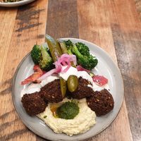 Charred broccoli salad plate at Just Falafs in Fitzroy North