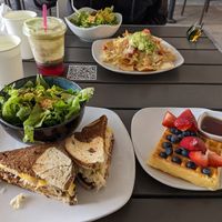 Vegan reuben, vegan waffle, vegan nachos, vegan caesar salads at MidMod Cafe in Palm Springs