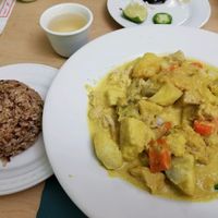 soy chicken curry with brown rice at Happy Veggie in Redondo Beach