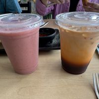 Thai tea and strawberry smoothie  at Happy Veggie in Redondo Beach
