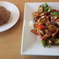 Chicken Kung Pao. Delicious and mouthwatering! at Happy Veggie in Redondo Beach