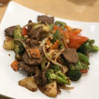 Mongolian Beef stir fry  at Happy Veggie in Redondo Beach
